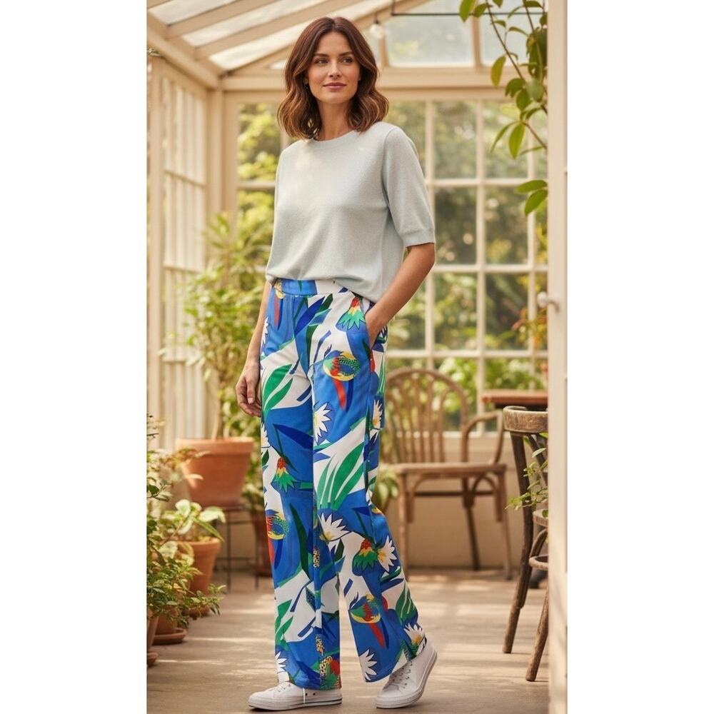 Jude Connally Tropical Print Pull On Pants Wide Leg Resort Small NWOT